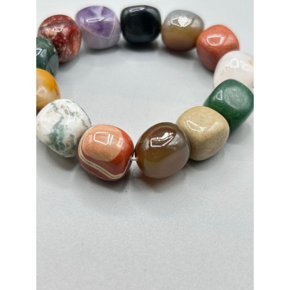 Chunky Semi Precious Stones Bracelet Stretch Beaded Colorful Summer Jewelry - Picture 5 of 8